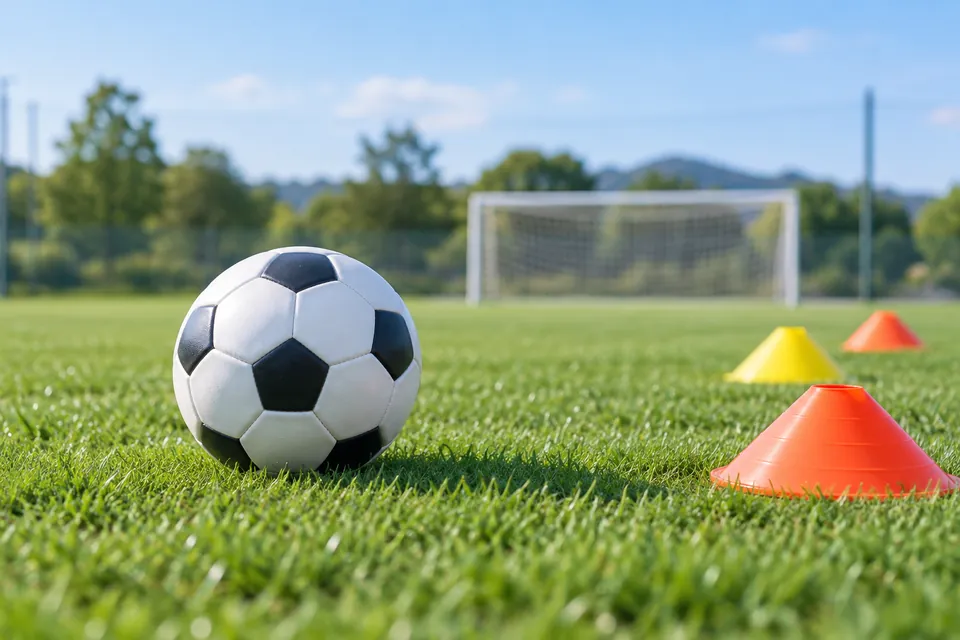 チーム活動をイメージしたサッカーボールとグラウンド